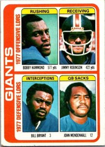 1978 Topps Football Card '77 Team Leaders Hammond Mendenhall Bryant Gian...