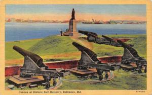 BALTIMORE, MD Maryland CANNONS at FORT MCHENRY  Military  c1940's Linen Postcard