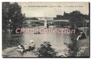 Old Postcard Nogent sur Marne Bords de Marne The New Bridge and the Viaduct