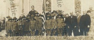 Echo Lake NEW JERSEY RPPC 1917 BOY SCOUTS Scout FLAG RAISING Ministers nr Dover