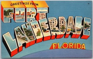 1940's Greetings From Fort Lauderdale Florida Large Letter Posted Postcard