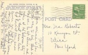 Clovis New Mexico Clovis Hotel, Flag, 1947 Linen Postcard Used
