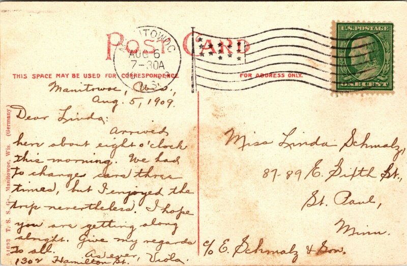 Hand Colored Postcard The Harbor in Manitowoc, Wisconsin~138752