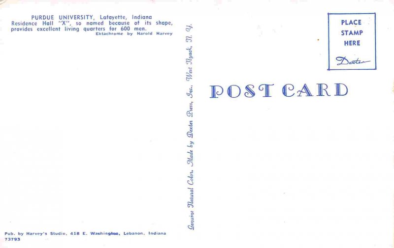 Residence Hall X Purdue University Lafayette Indiana postcard