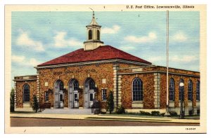 Vintage US Post Office, Lawrenceville, IL Postcard