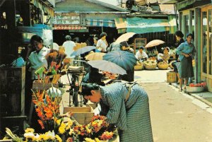 Market Street Scene Women Vendors China? Japan? c1950s Vintage Postcard