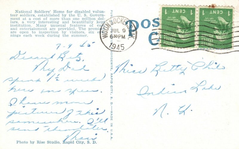 Vintage Postcard 1945 National Soldiers' Home Hot Springs Black Hills S Dakota