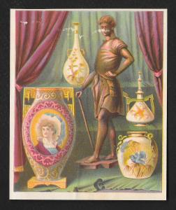 VICTORIAN TRADE CARDS Fulton Street Dry Goods Grecian Urns & Man c/late 1800s