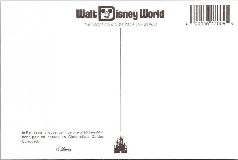 FL, Florida WALT DISNEY WORLD Cinderella's Golden Carousel Horses 4X6 Postcard