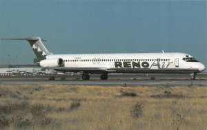 Airplane Advertising  RENO AIR LINES McDonnell Douglas MD-82 On Tarmac  Postcard