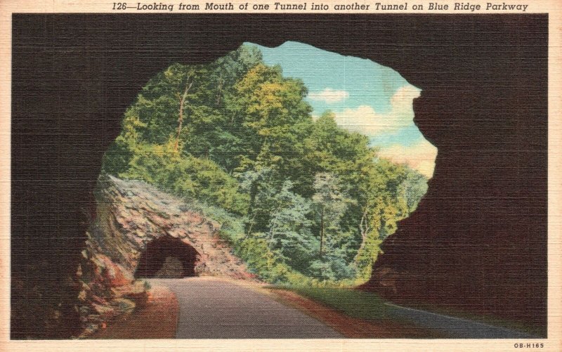 Vintage Postcard 1943 Looking From Mouth Of The Tunnel On Blue Ridge Parkway