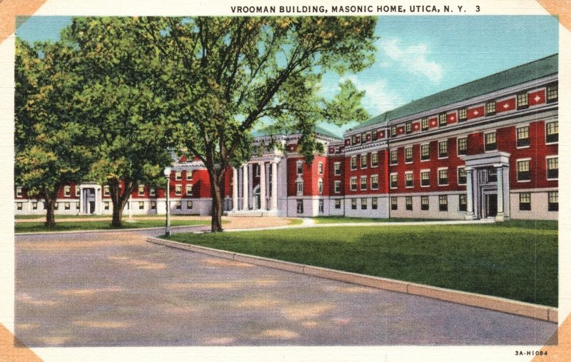 Vintage Postcard 1930's Vrooman Building Masonic Home Utica New York N. Y.