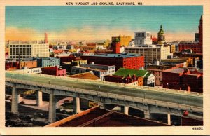 Maryland Baltimore New Viaduct and Skyline 1944