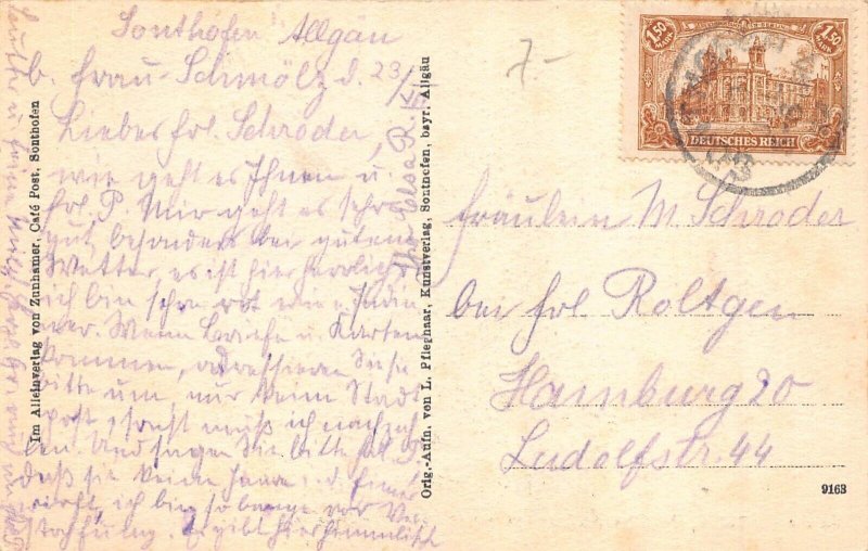 A179 Germany 1923 Sonthofen Allgaeuer Alpen Cafe Post Bahnhofstrasse postcard