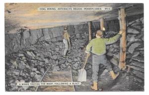 Anthracite Coal Mining Region PA Miner Testing Roof Postcard