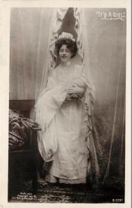 c1907 Rotograph RPPC Postcard B2297 Nurse w Baby, It's a Girl Birth Announcement