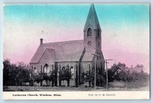 c1920's Lutheran Church Building Tower Trees Windom Minnesota Vintage Postcard