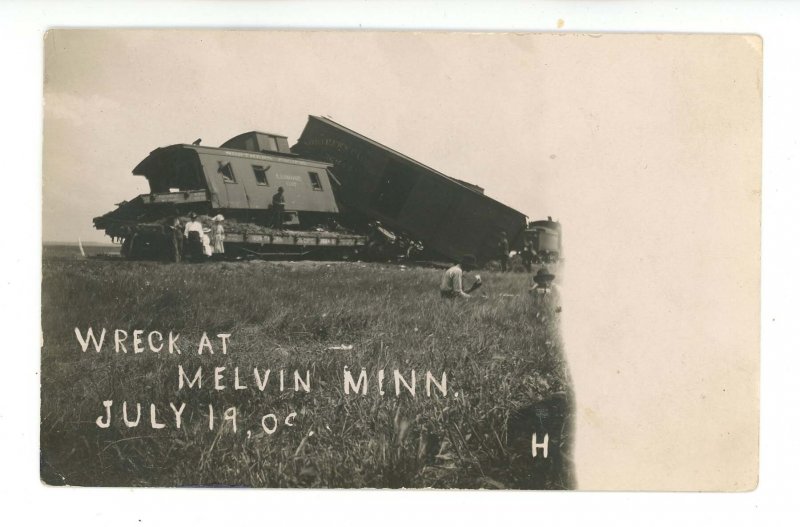 MN - Melvin. Train Wreck on Northern Pacific Railroad, July 19, 1909   RPPC