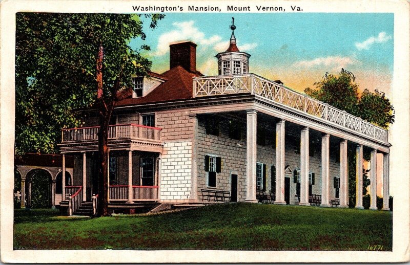 George Washington mansión Mount Vernon Virginia Virginia WB Postal Vintage UNP sin usar 
