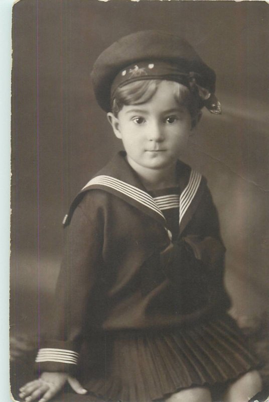 Postcard Social history girl portrait navy suit costume