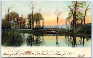 Postcard - The Pond and Rustic Bridge, Elizabeth Park - Hartford, Connecticut