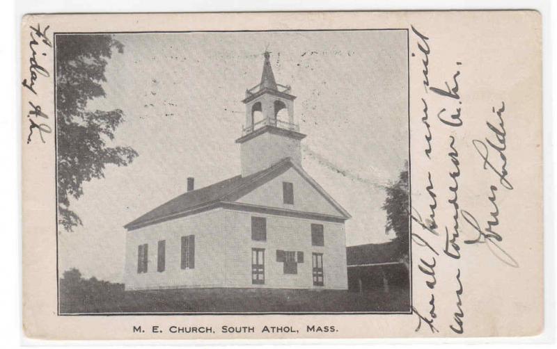 M E Church Athol Massachusetts 1908 postcard