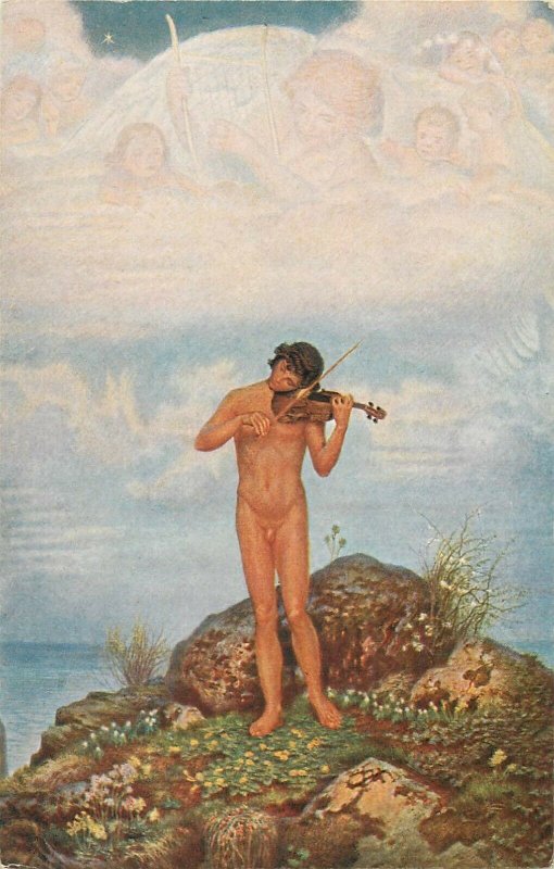 PAUL KAMMERER altitude violin player early art postcard