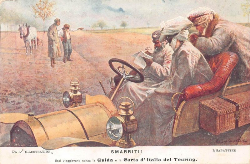 SMARRITI GUIDA CARTA D' ITALY TOURING CLUB CAR MAP HORSE POSTCARD 1906