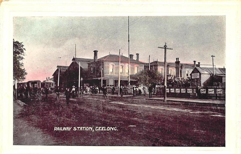 Geelong Australia Railroad Station Street View Postcard