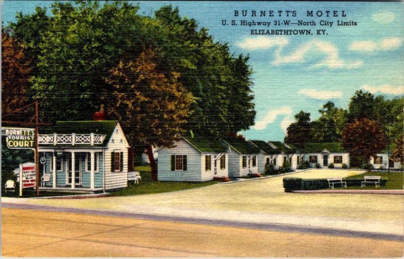 Elizabethtown, KY Kentucky  BURNETTS MOTEL~Brown & Shuck ROADSIDE Linen Postcard