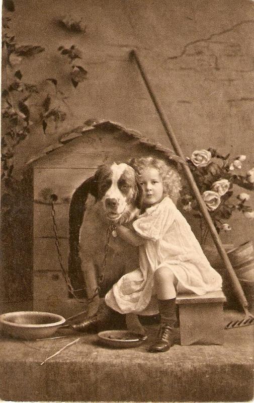 \Little Girl and her Dog\ Nice vintage French Postcard