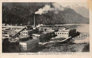 RPPC PACIFIC PAPER MILLS OCEAN FALLS BC CANADA LOGGING REAL PHOTO POSTCARD