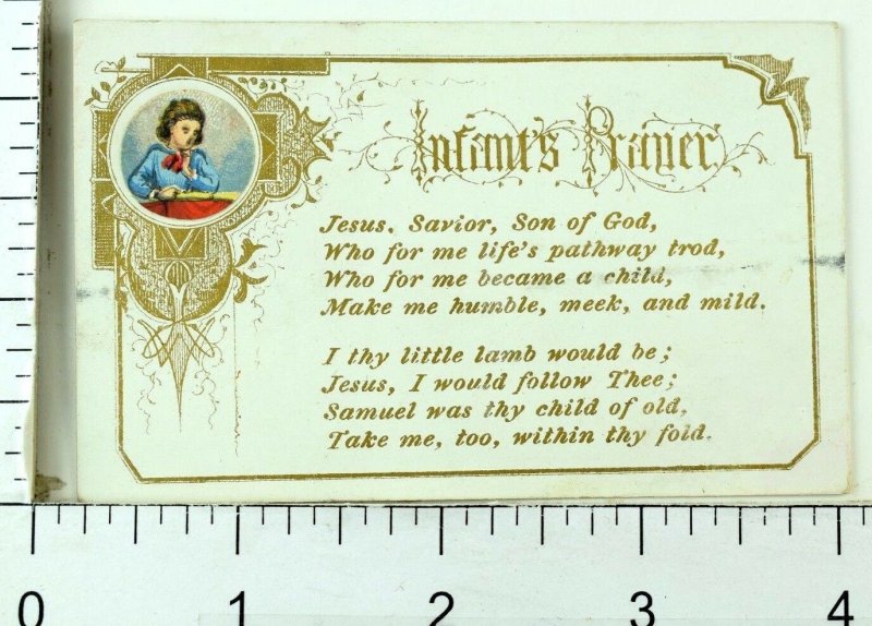 1870's-80's Lovely Infant's Prayer Jesus Little Lamb Victorian Card F81