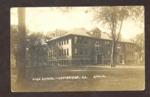 RPPC CAMBRIDGE ILLINOIS HIGH SCHOOL BUILDING VINTAGE REAL PHOTO POSTCARD 1911