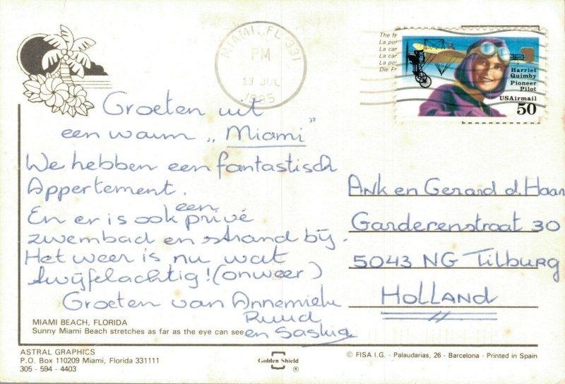 USA Florida Sunny Miami Beach Vintage Postcard BS.10