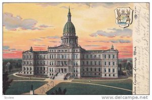 State Capitol, Coat of Arms, Lansing, Michigan, PU-1908