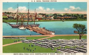 Vintage Postcard 1930s US Naval Training Station South Drill Field Newport R.I.