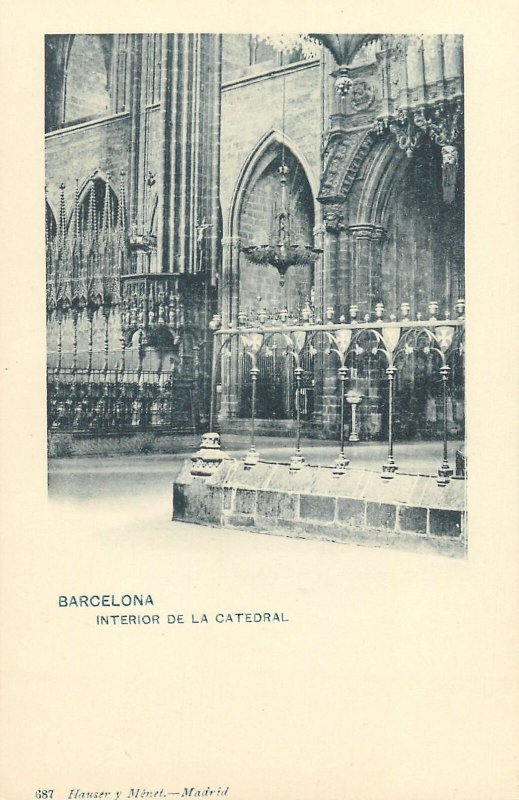 Postcard Spain Barcelona interior de cathedral