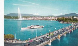Schweiz Geneve La Rade le Pont du Mont Blanc & Jet d'eau
