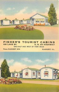 1930s Elmhurst Illinois Fisher's Tourist Cabins occupation Postcard 25-11758