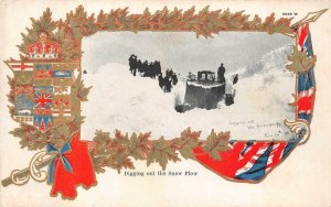 DIGGING OUT THE SNOW PLOW EMBOSSED PATRIOTIC POSTCARD (1905)