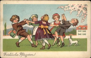 Frohliche Pfingsten Easter Children Play Frolic /Vintage Postcard