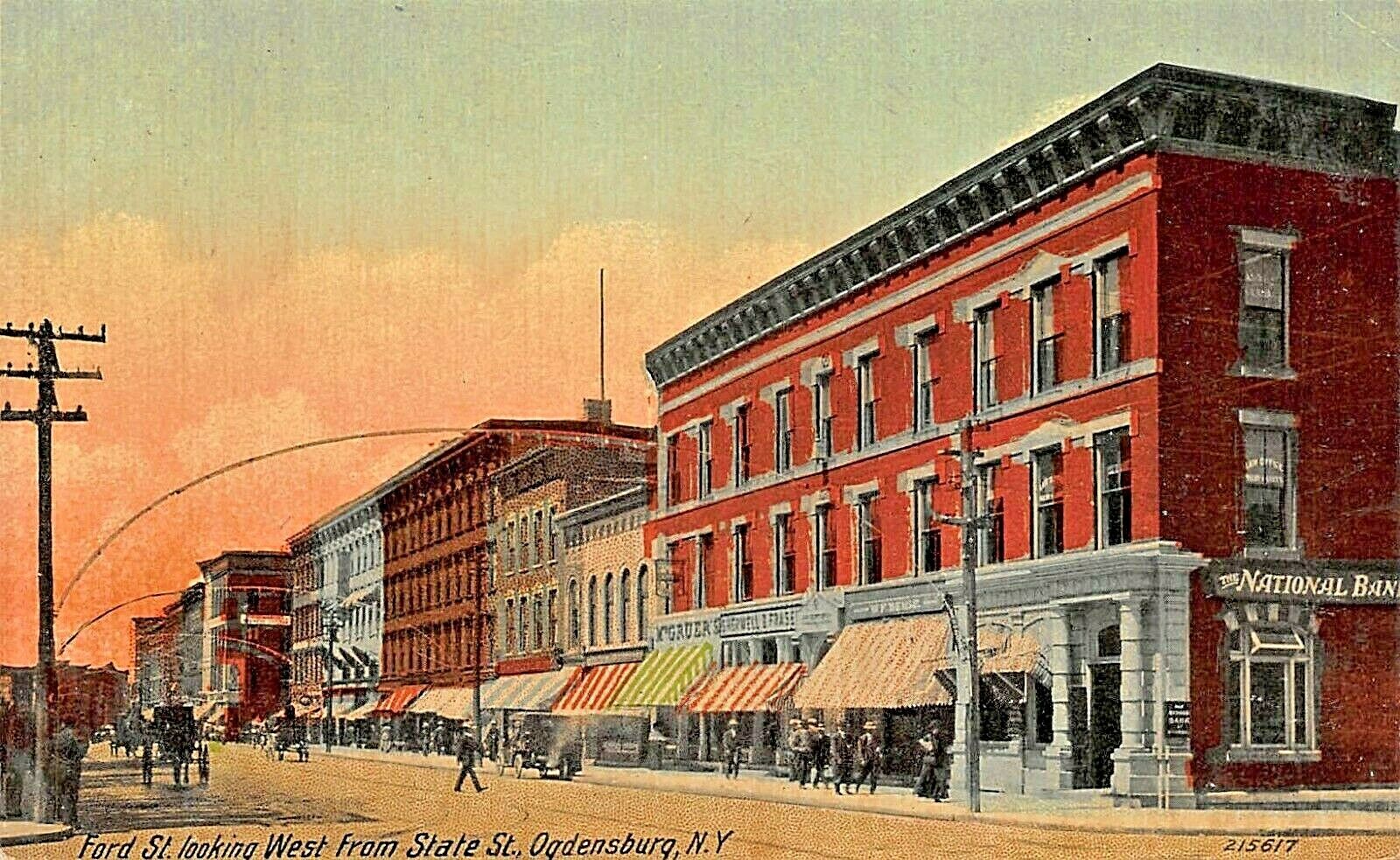 Ogdensburg NyFord Street West From State StreetStorefrontsBank1910