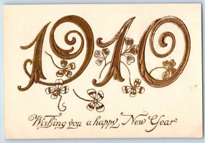 Afton Iowa IA Postcard New Year Clover Large Numbers Embossed Posted Antique