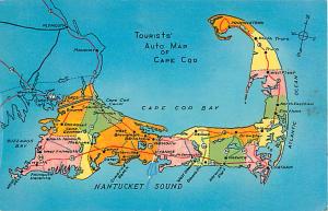 Tourist Auto Map Card of Cape Cod Massachusetts MA 1952