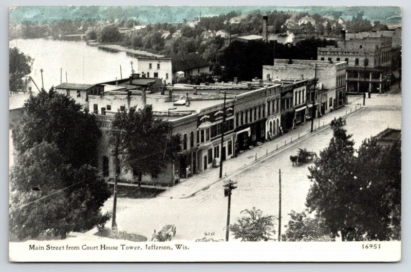 Jefferson WI Birdseye View of Main St and Rock River~c1910 Bluesky CU Williams 