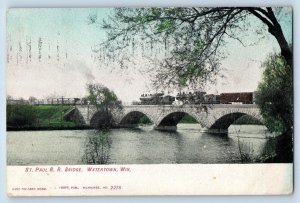 Wartertown Wisconsin WI Postcard St. Paul Railroad Bridge River 1907 Antique