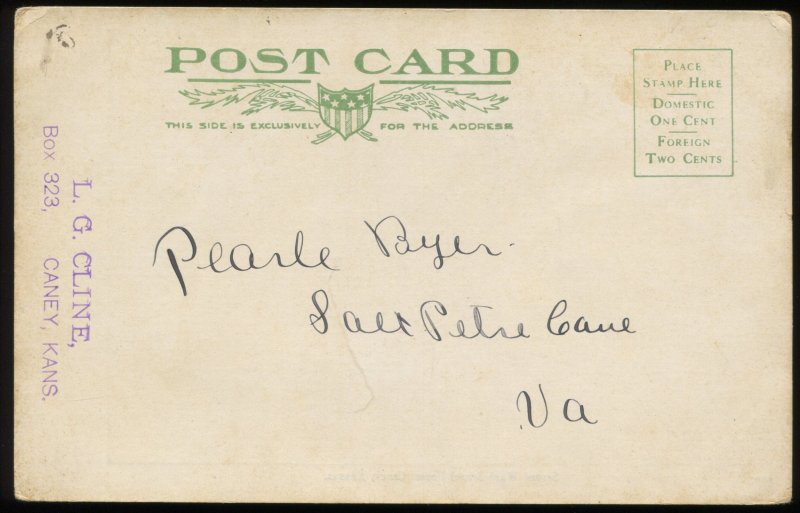 Second Ward School House, Caney, Kansas. Undivided back postcard