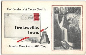 DRAKESVILLE, IOWA Waterfall Dutch Greetings Davis County 1913 Vintage Postcard