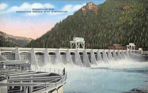 Bonneville Dam Connecting Oregon With Washington linen postcard